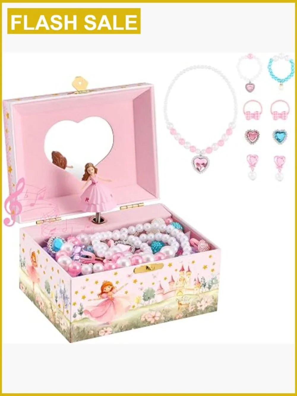 Musical Jewelry Box with Spinning Princess Doll, Kids Storage for Rings